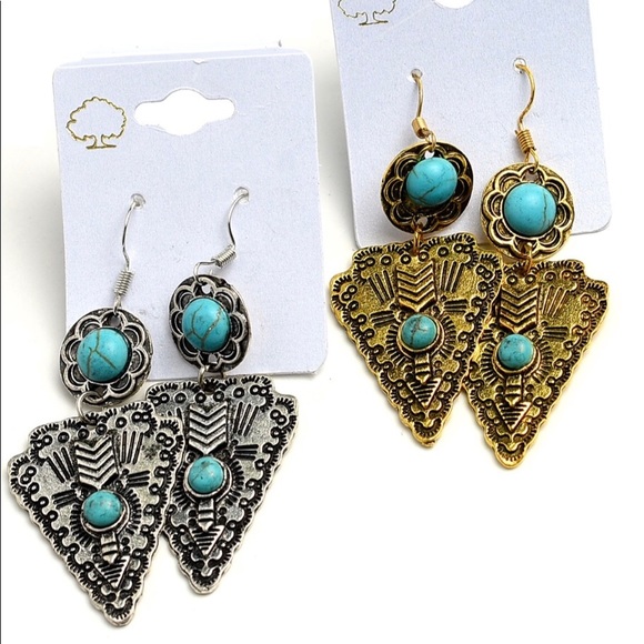 *NEW* Gold & Turquoise Drop Native earring - Picture 7 of 7